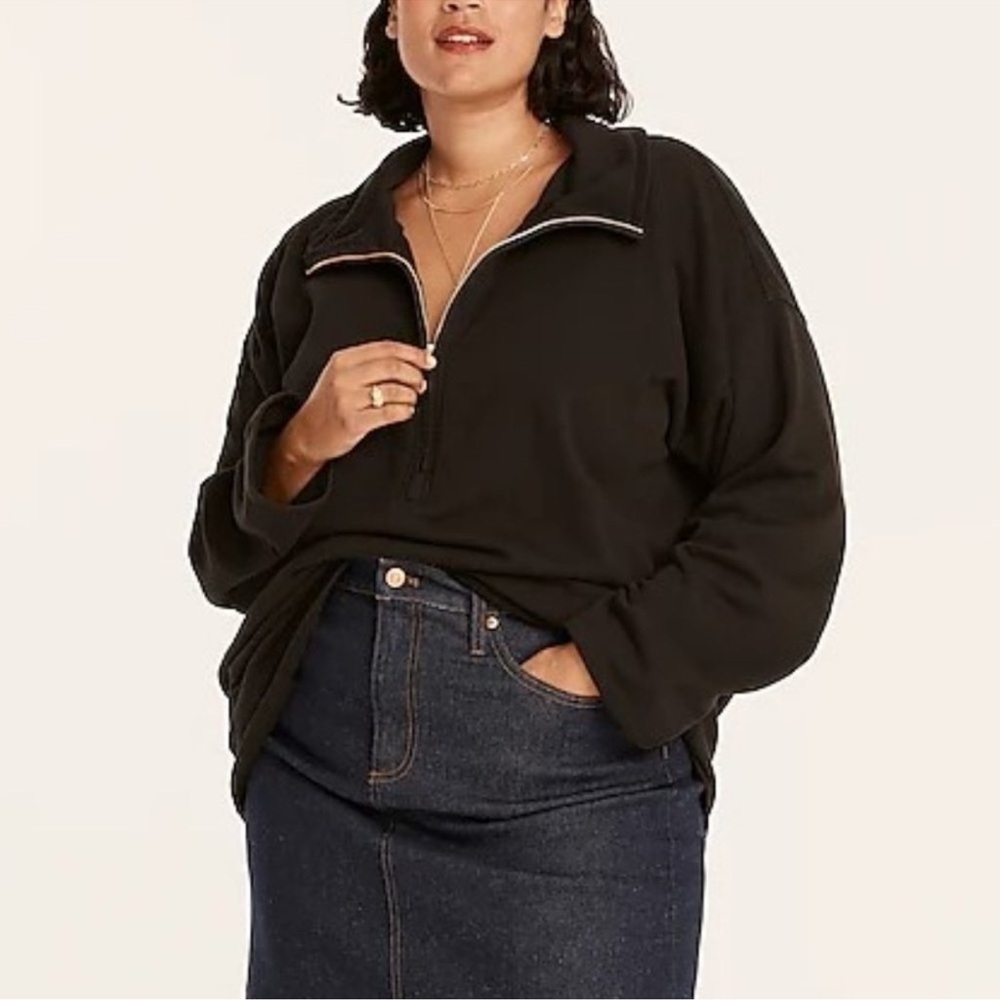 J. CREW University Terry 100% Cotton 1/2 zip Pullover in Black XXL
